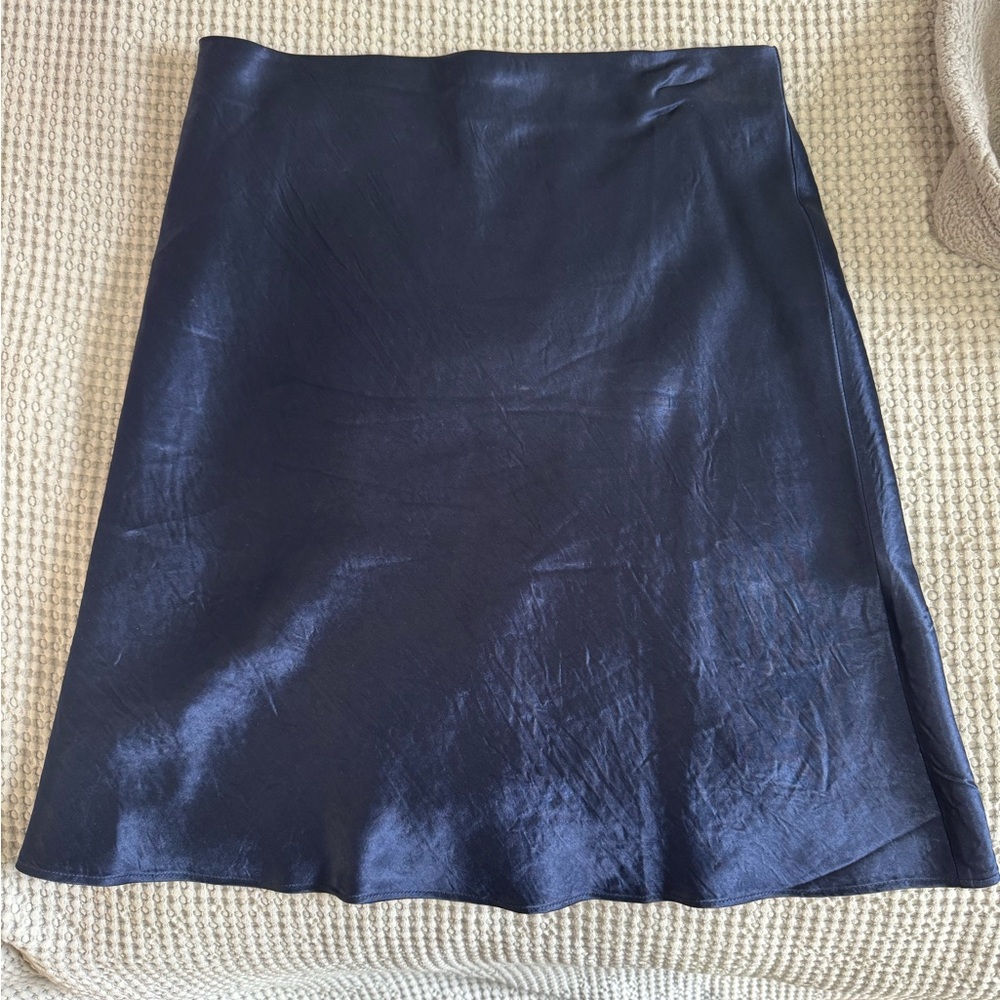 Navy Satin Mini Skirt